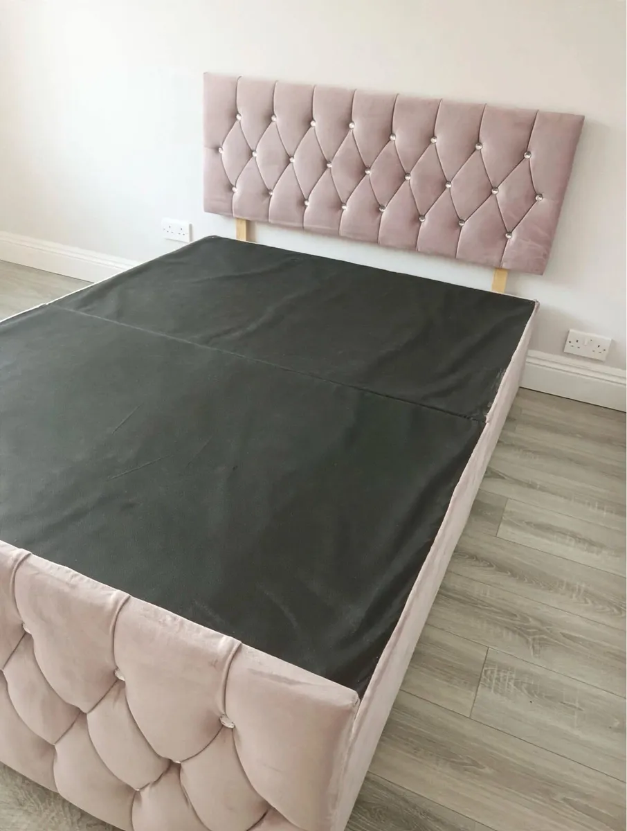 Pink velvet double bed frame and headboard - Image 2