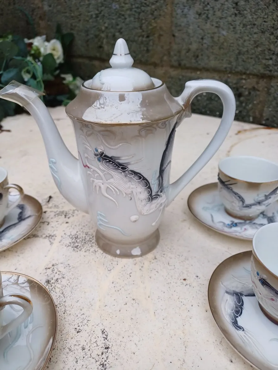 1950s Japanese Eggshell Dragonware Coffee Set - Image 2