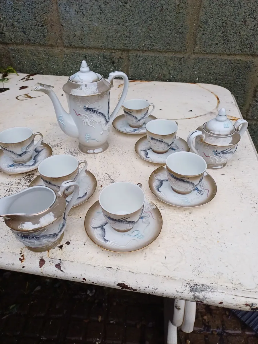 1950s Japanese Eggshell Dragonware Coffee Set - Image 3