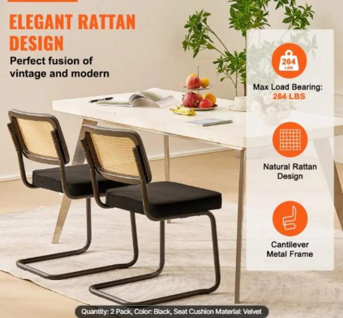 Rattan Chairs, Set of 2,Mid Century Modern Dining - Image 2