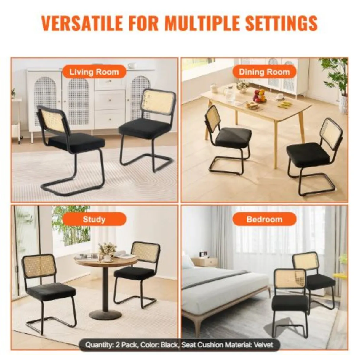 Rattan Chairs, Set of 2,Mid Century Modern Dining - Image 3