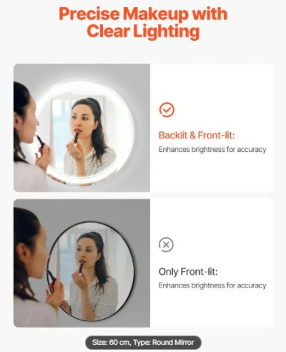 LED Bathroom Mirror, 60 cm LED Bathroom Round - Image 2