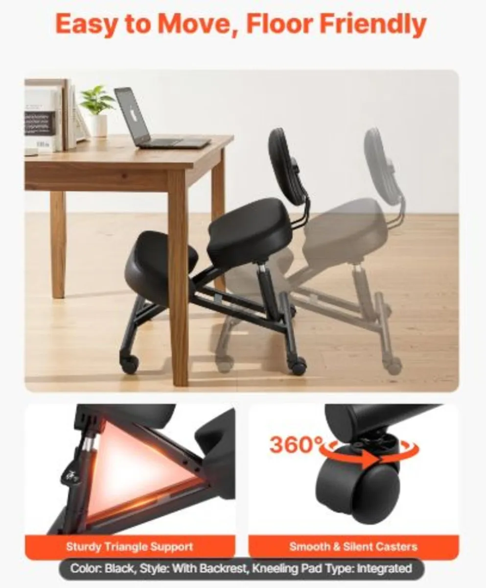 Ergonomic Kneeling Chair with Backrest & Wheels, - Image 4