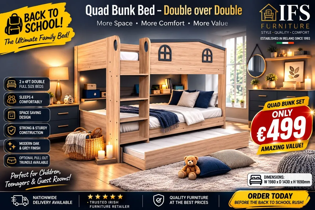 🛏️ Quad Bunk Bed | 2 x  4ft Double Beds ONLY 499