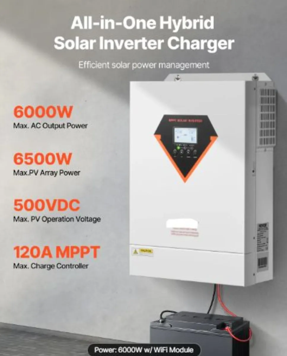 Hybrid Solar Inverter,6000W, All in One Pure Sine - Image 2
