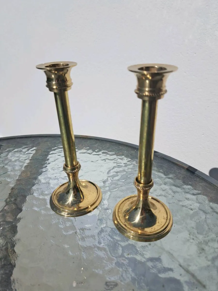 2 mini   brass candle stick holders