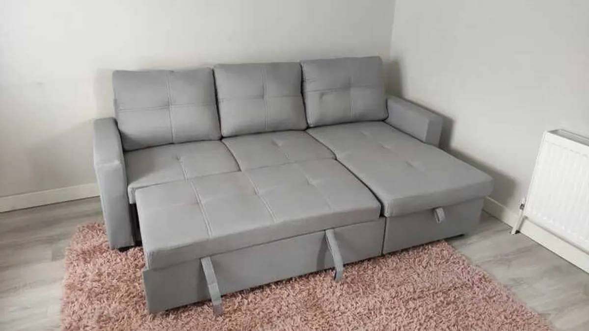 Light Grey Corner Sofa Bed with Storage & Pull-Out Base - Image 3