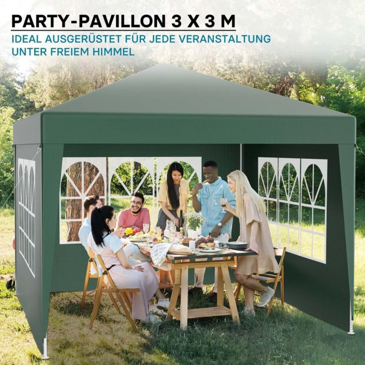 Waterproof 3x3m Gazebo with 4 Side Walls - Image 3