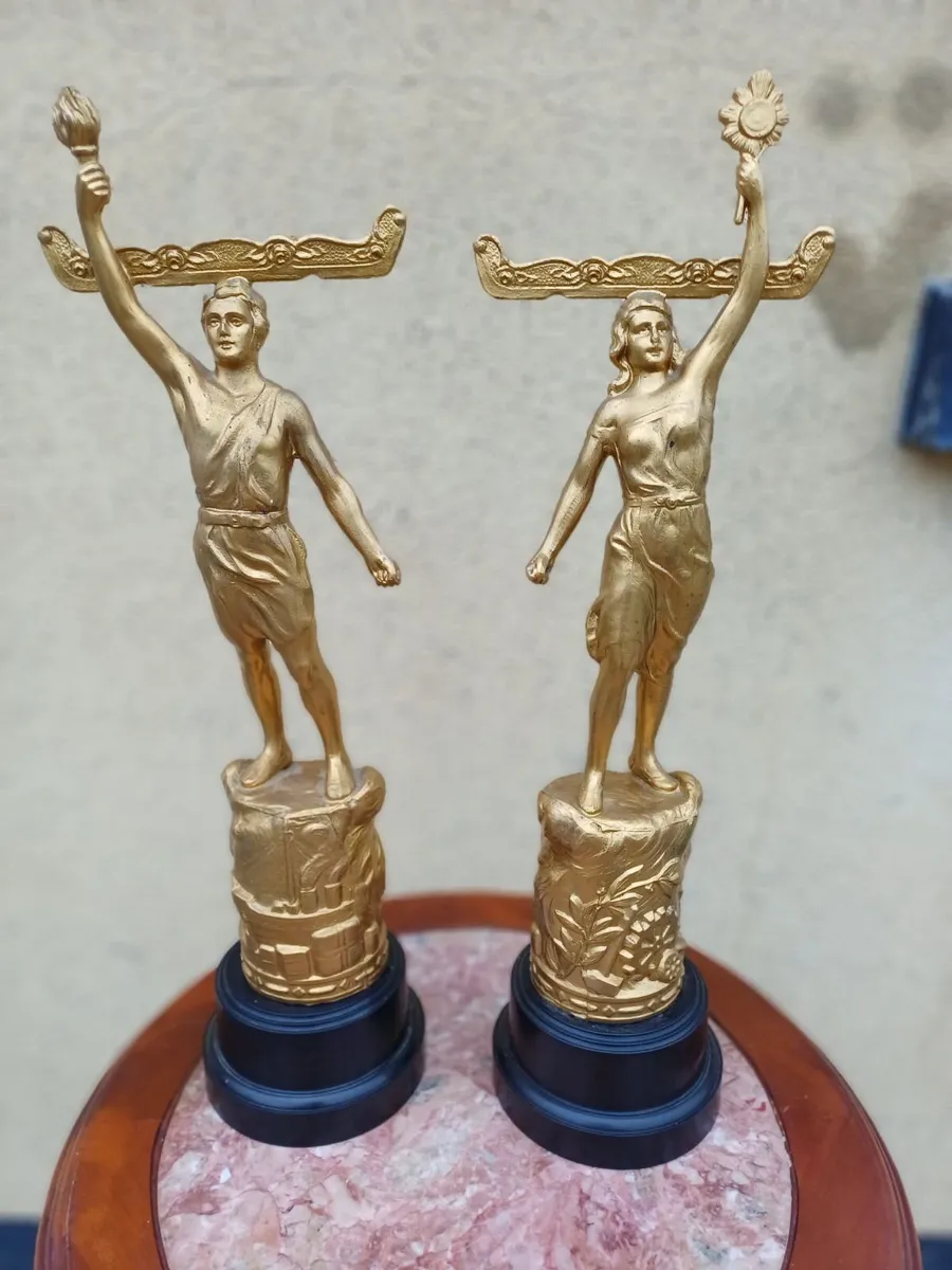 Vintage Art Deco Spelter Statues - Image 1