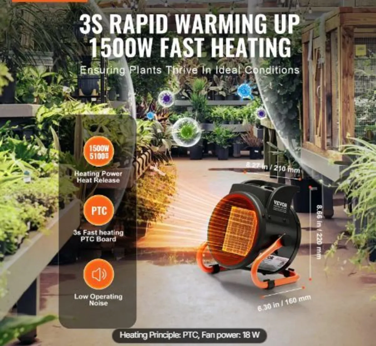 Greenhouse Heater, 2000W PTC Fast Heating - Image 2