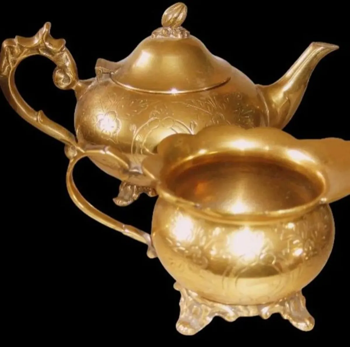 Vintage Ornate Hand-Chased Brass Tea Set - Image 3