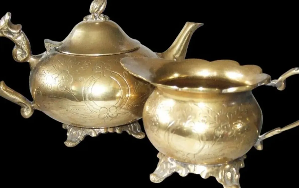 Vintage Ornate Hand-Chased Brass Tea Set - Image 2