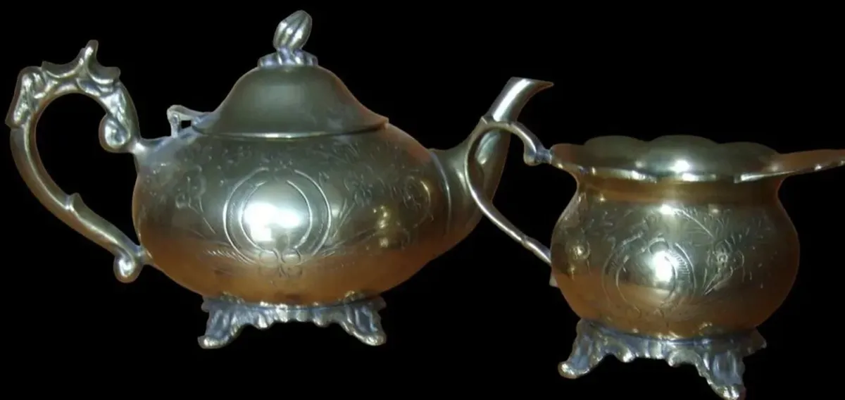 Vintage Ornate Hand-Chased Brass Tea Set - Image 4