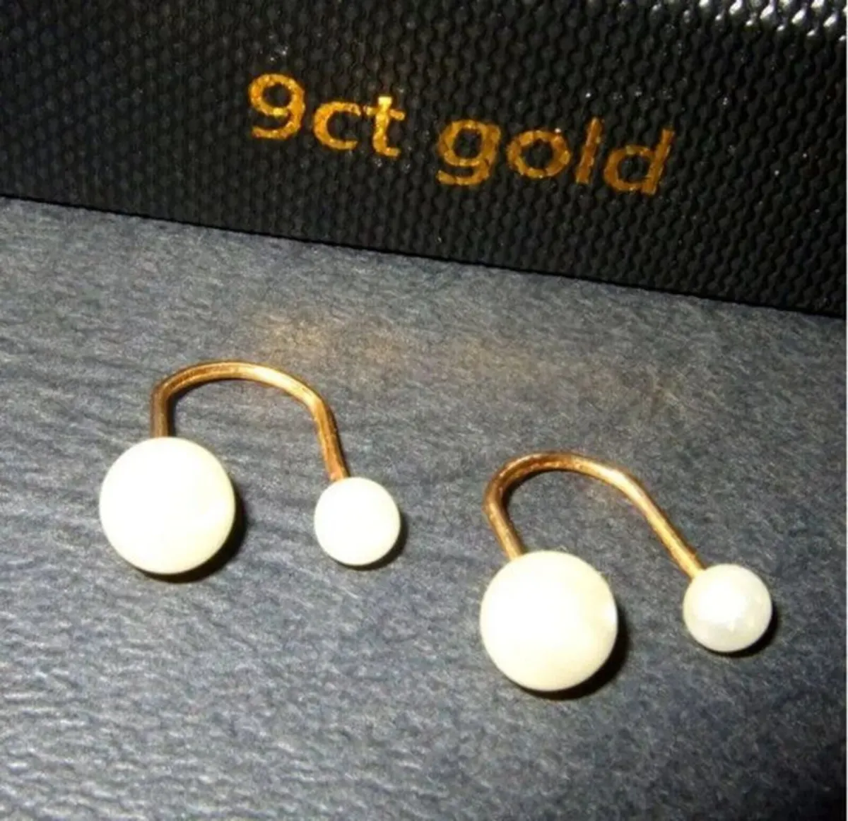 Vintage 9ct Gold & Pearl Double-Stud Hoop Earrings - Image 1