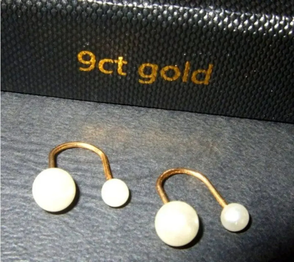 Vintage 9ct Gold & Pearl Double-Stud Hoop Earrings - Image 4