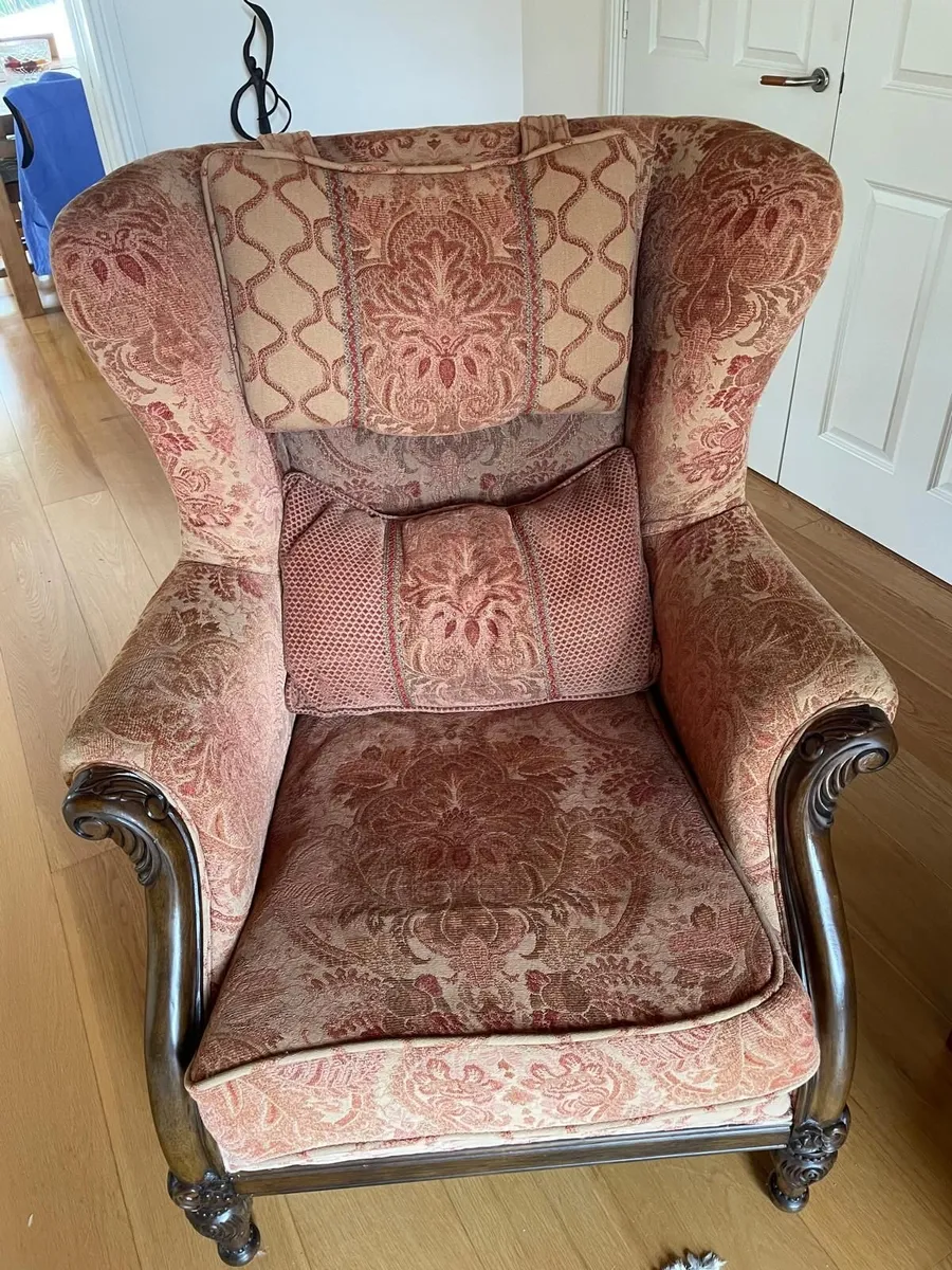 Large Traditional Carved Wooden Wingback Armchair - Image 1