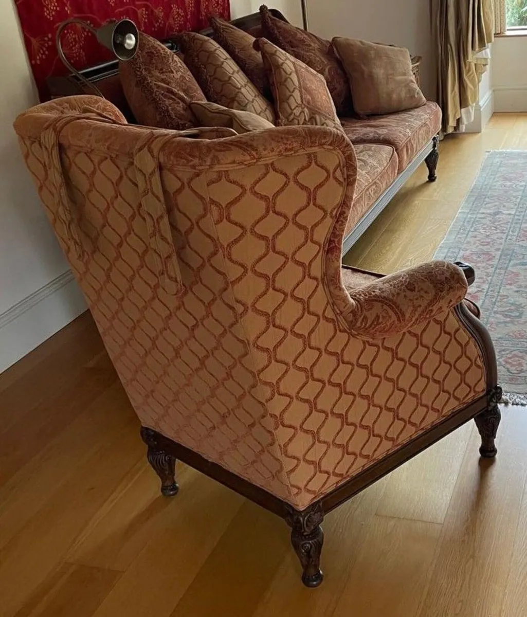 Large Traditional Carved Wooden Wingback Armchair - Image 2