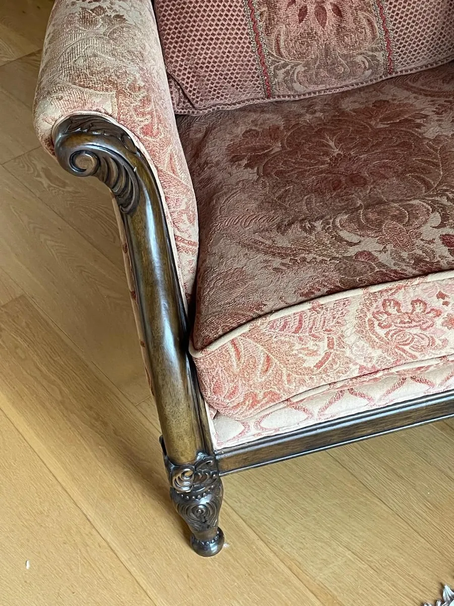 Large Traditional Carved Wooden Wingback Armchair - Image 3