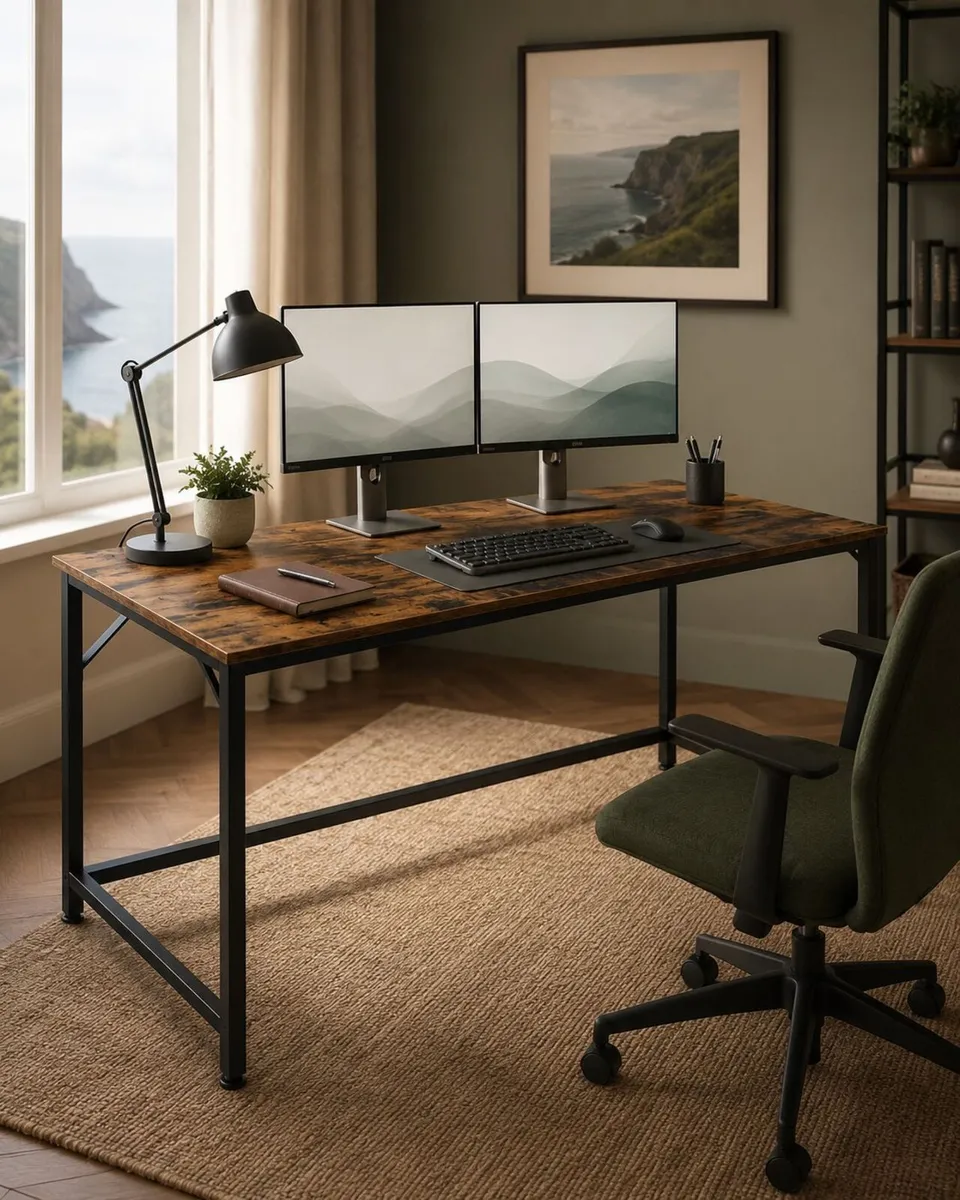 Computer Desk 135 cm with Black Steel Frame Office - Image 2