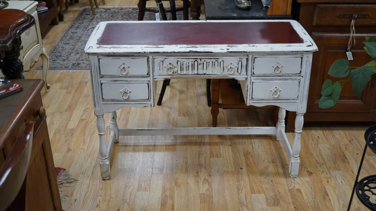 Vintage Shabby Chic Leather Top Desk - Image 2
