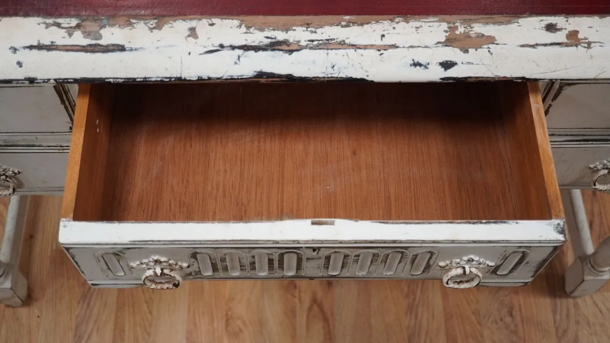 Vintage Shabby Chic Leather Top Desk - Image 4