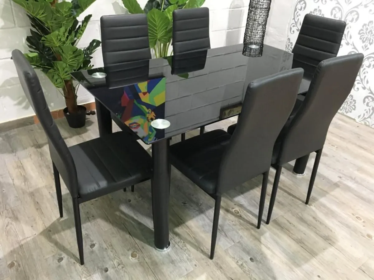 Black Glass Dining Table Set Seats 6 in Style! - Image 2