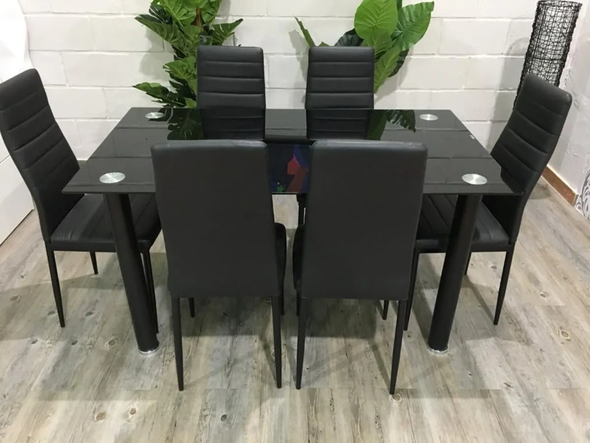 Black Glass Dining Table Set Seats 6 in Style! - Image 3
