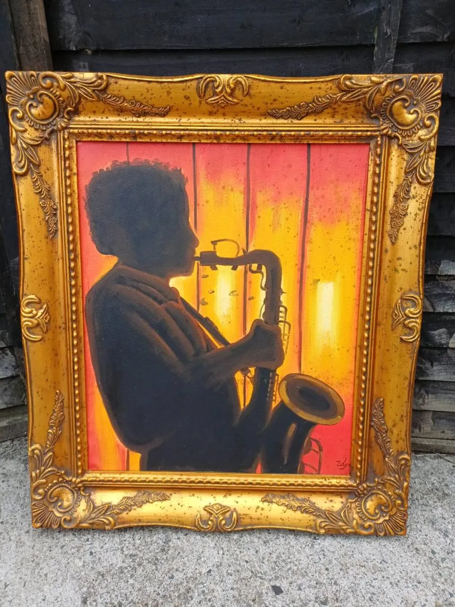 Vintage Saxophone Silhouette Portrait Picture - Image 1