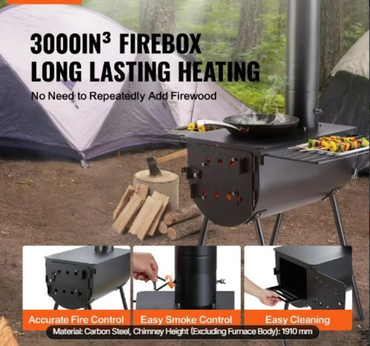 Wood Stove, 3 m, Alloy Steel Camping Tent - Image 2