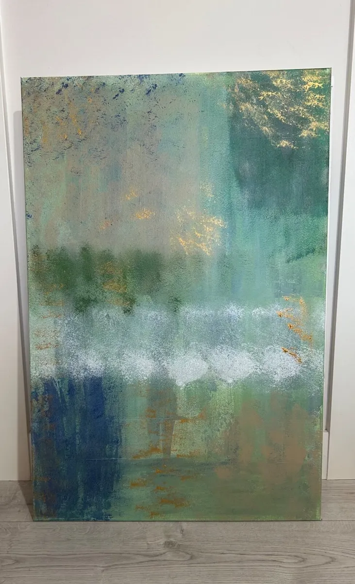 Large green abstract painting - Image 1