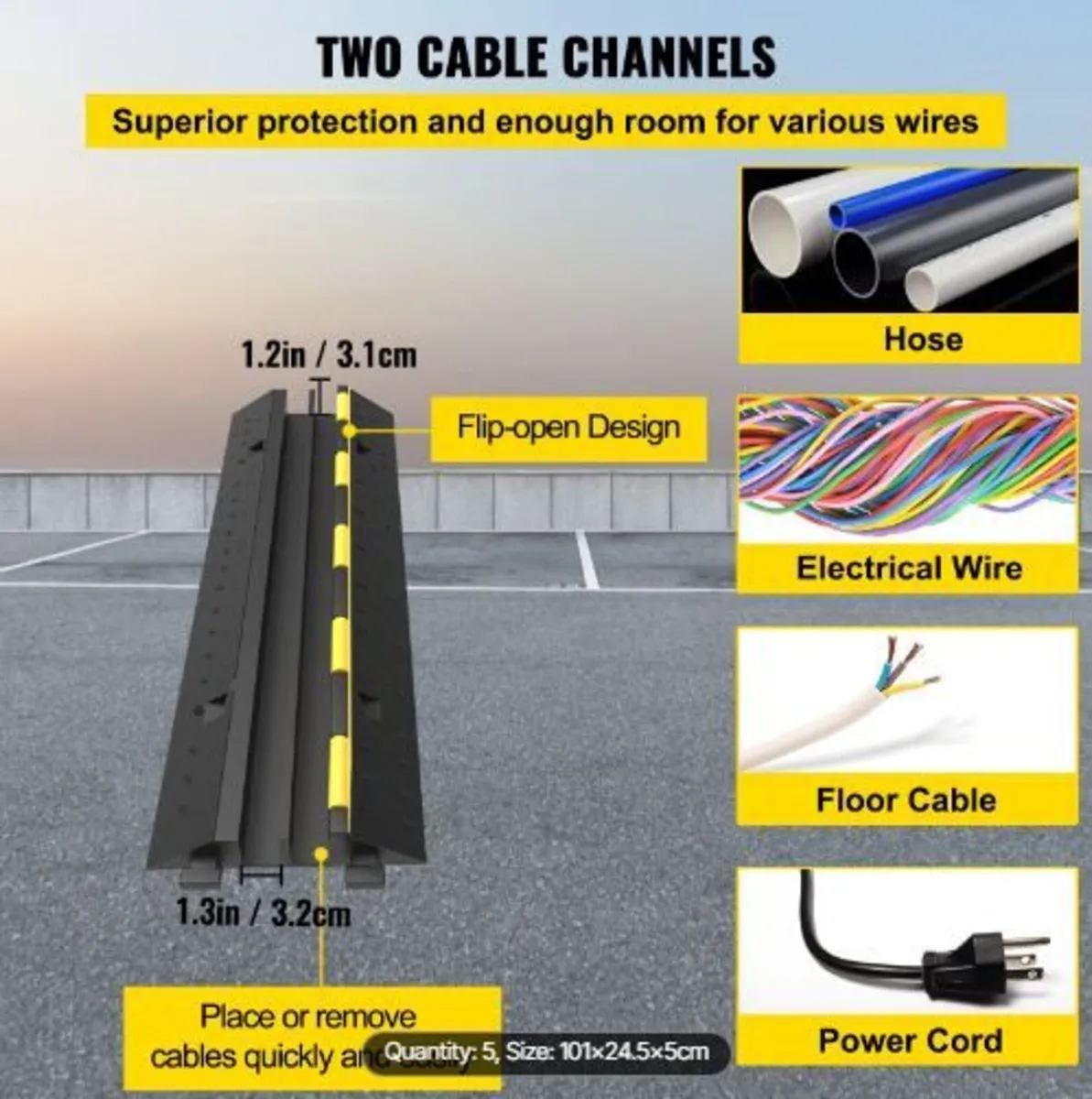Cable Protector Ramp 101x24.5x5 cm , 5 Packs - Image 3