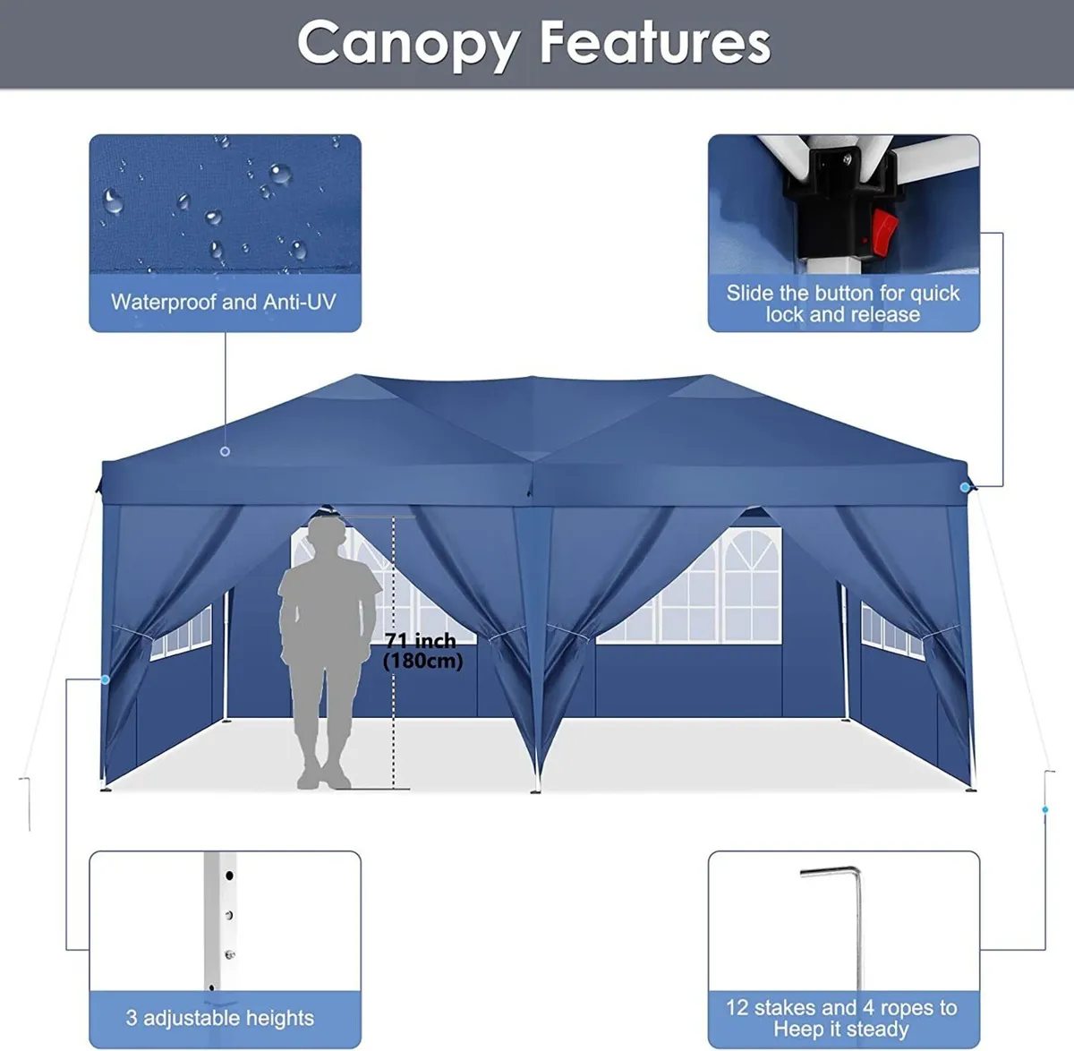 Gazebo 3x6m Foldable Waterproof Outdoor Tent - Image 4