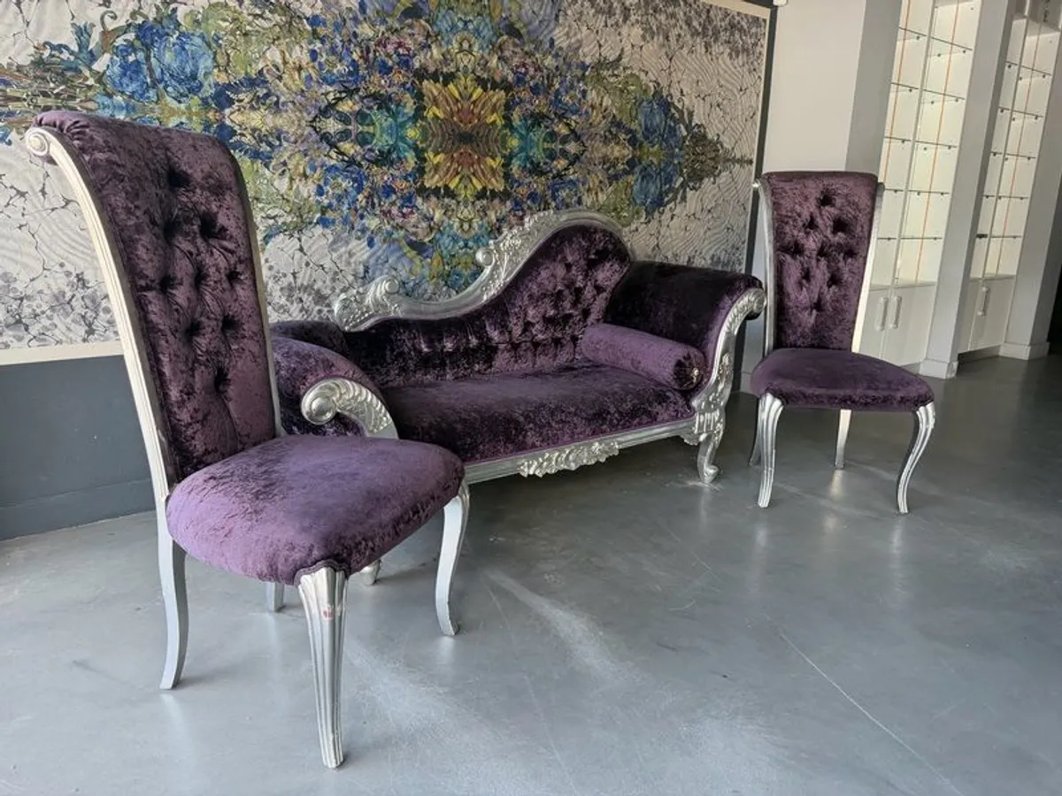 Antique Chaise Longue and High-Back Chairs Set - Image 2
