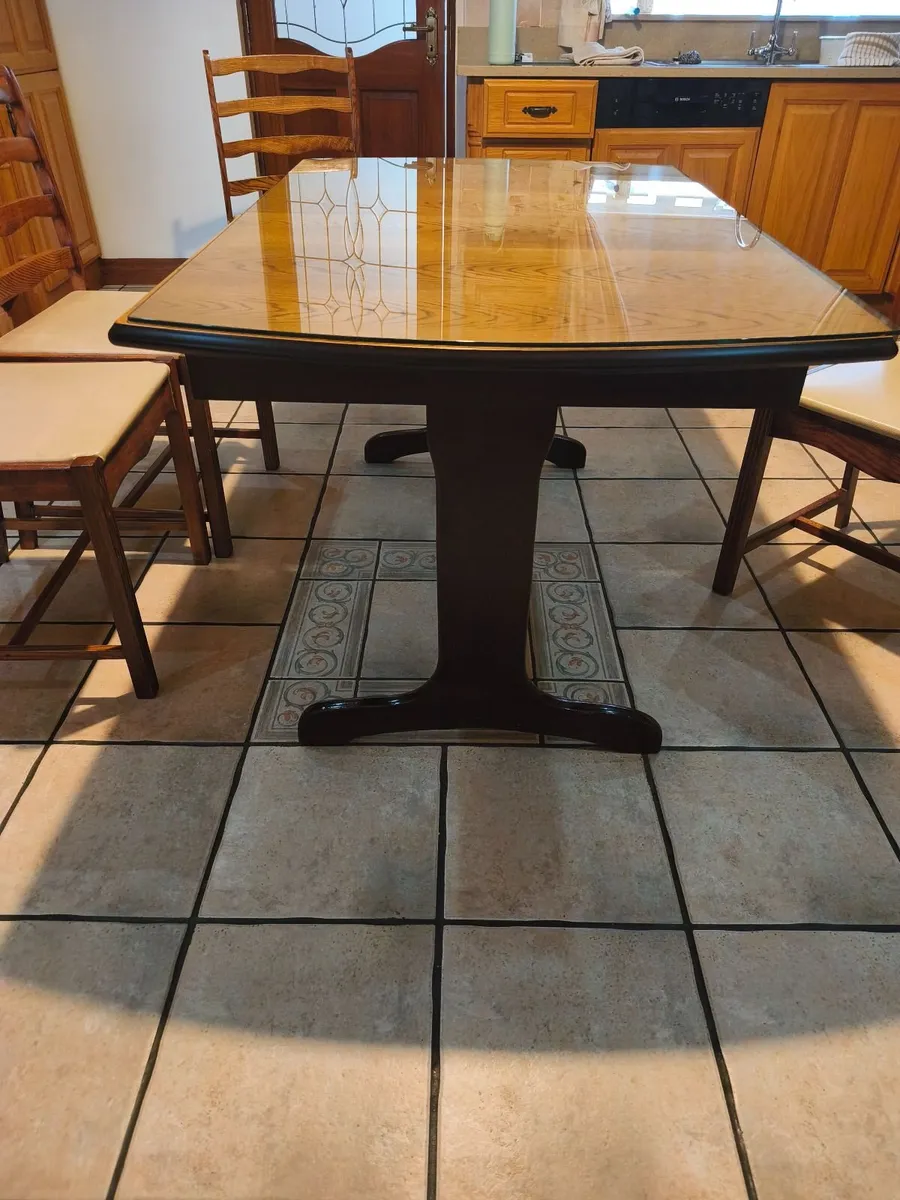 Dining table with glass top and four chairs - Image 3