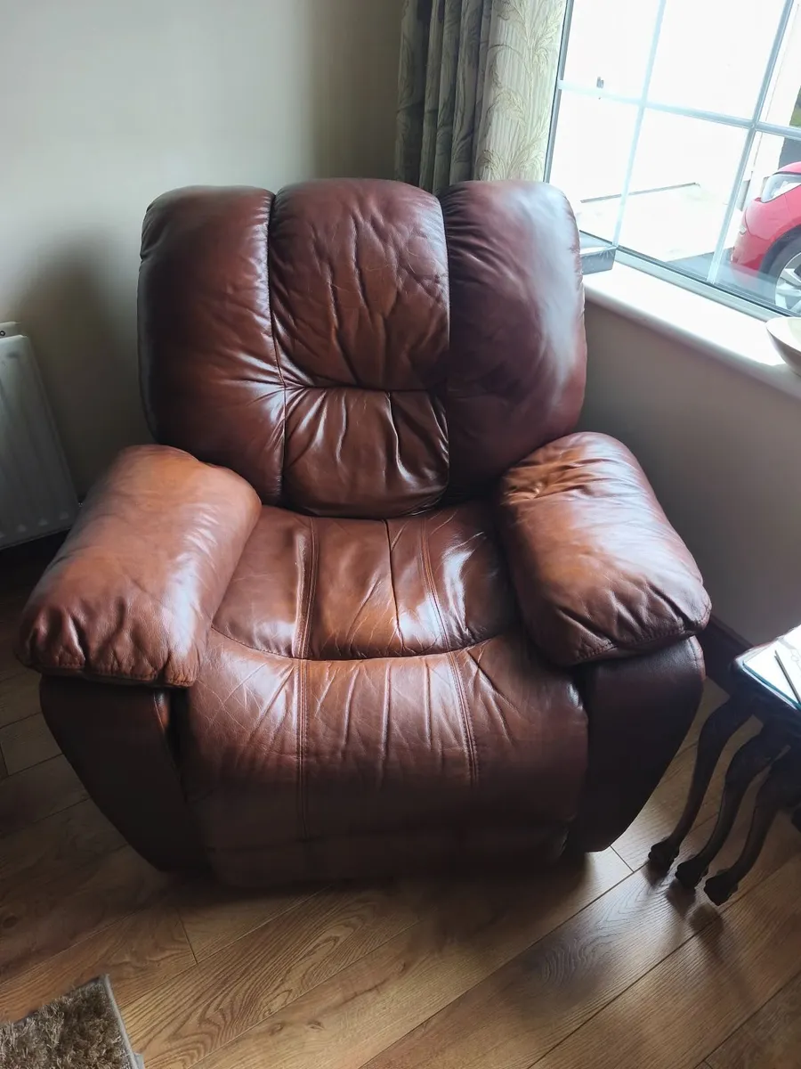 Brown leather sofa and Armchair - Image 2