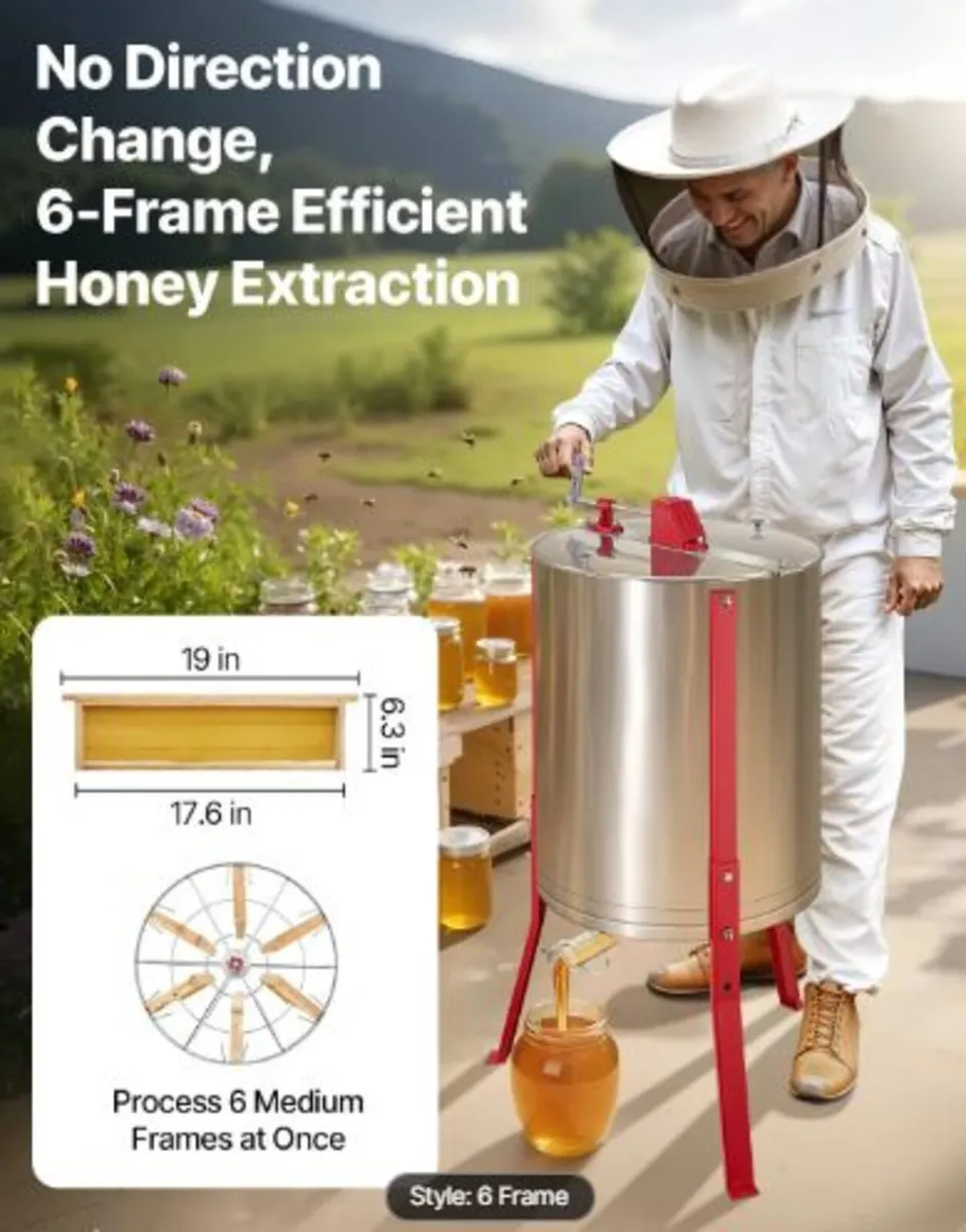 Honey Extractor, 6 Frame Manual Honey Spinner - Image 3