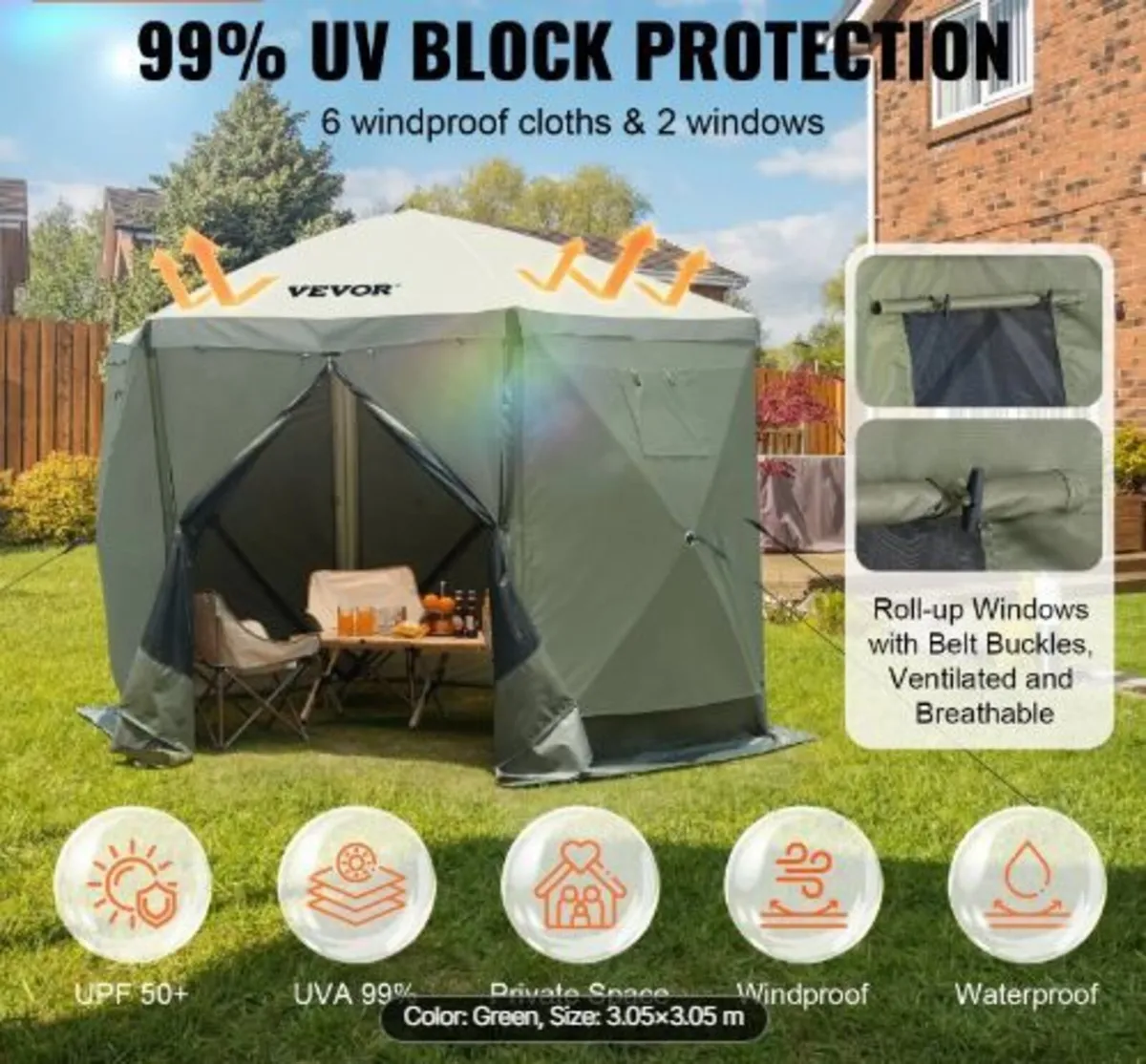 Pop Up Gazebo Tent, Pop-Up Screen Tent 6 Sided - Image 1