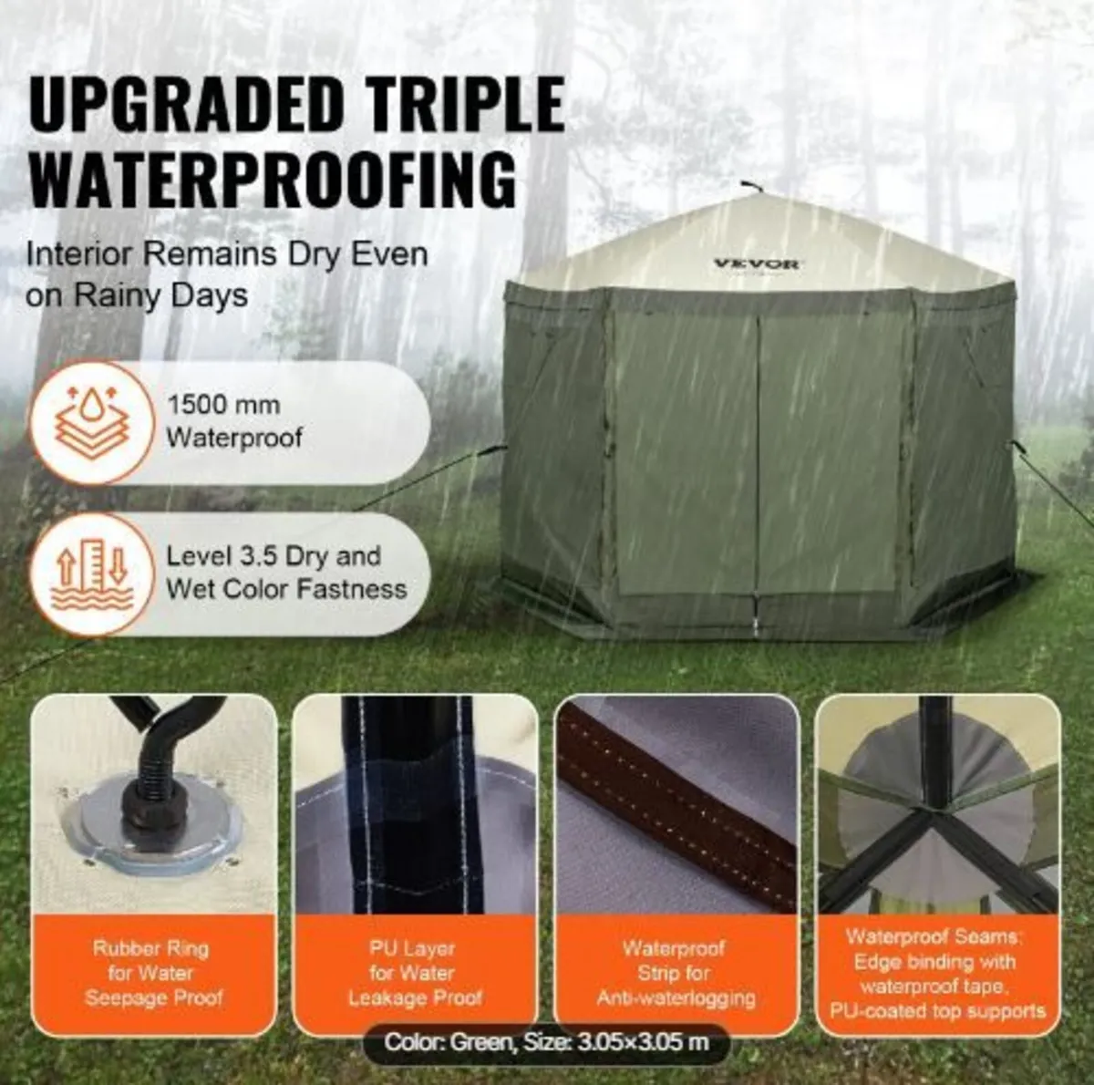 Pop Up Gazebo Tent, Pop-Up Screen Tent 6 Sided - Image 3