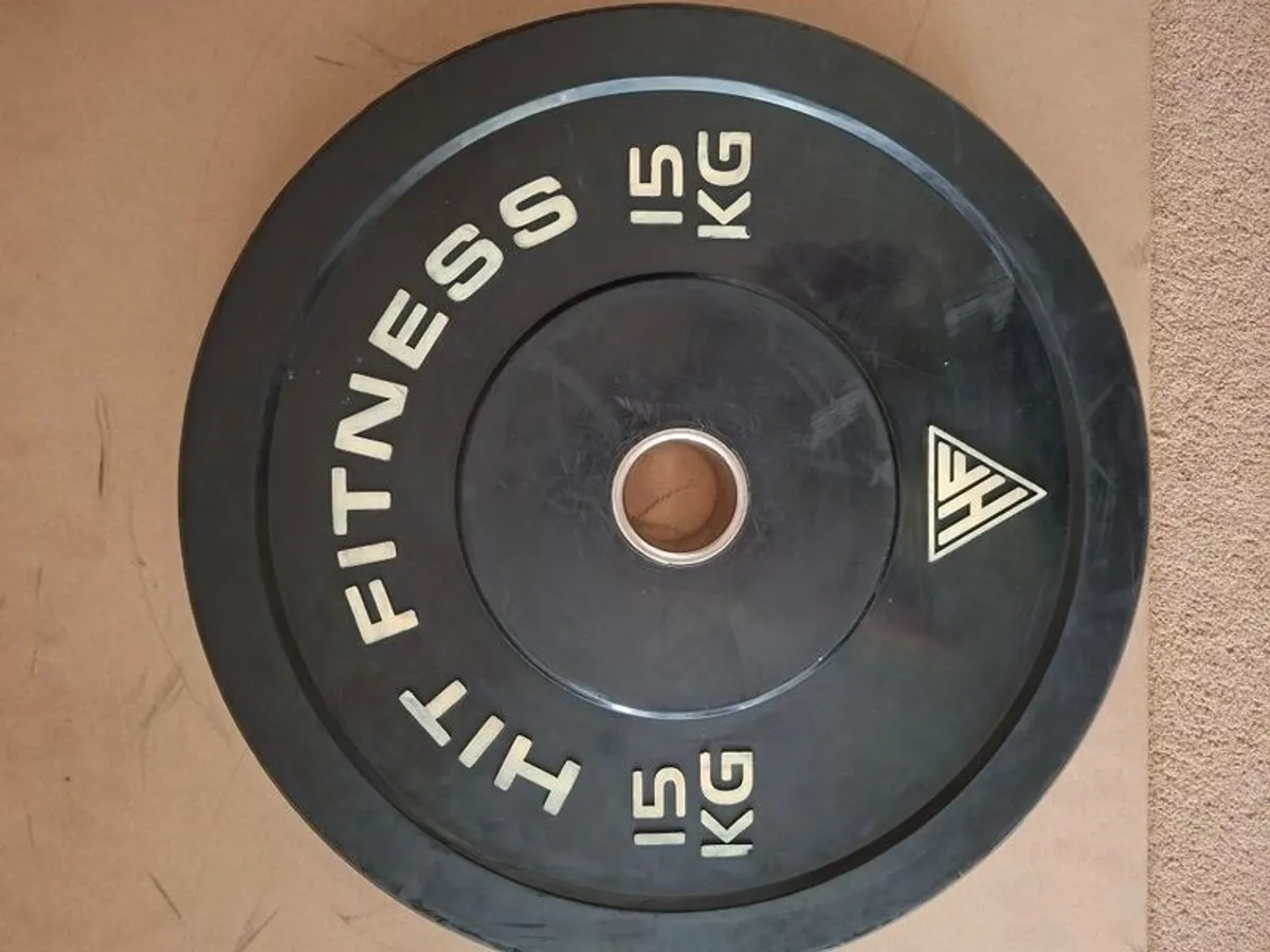 Hit Fitness Squat Stands + Mirafit Spotter Arms + 150kg Olympic Bumper Plates + Olympic Bar & EZ Curl Bar - Image 4