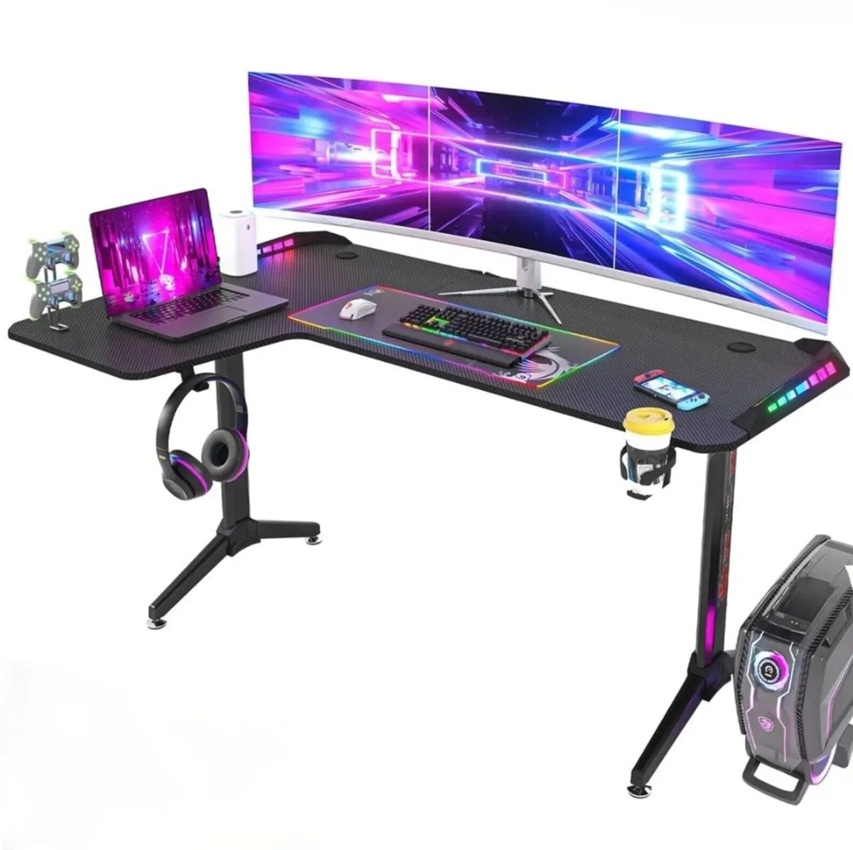 Gaming desk rgb lights corner desk new - Image 3