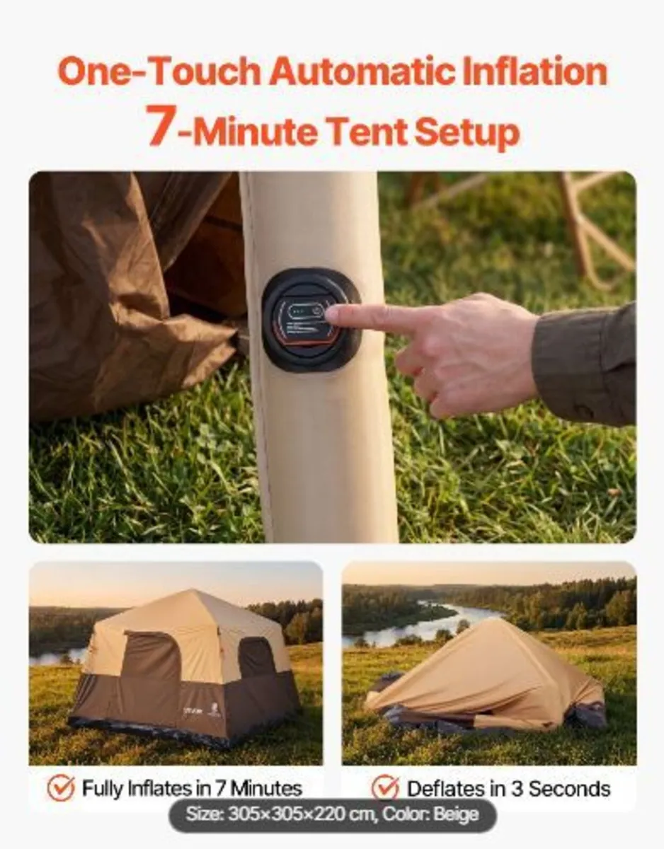 Camping Tent, 6 Person Inflatable Cabin Tent - Image 2