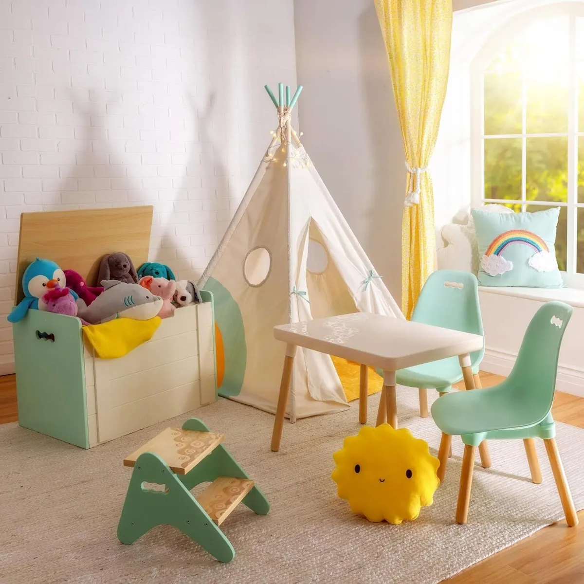 Table and Chair Set Kid Century Modern Mint - Image 2