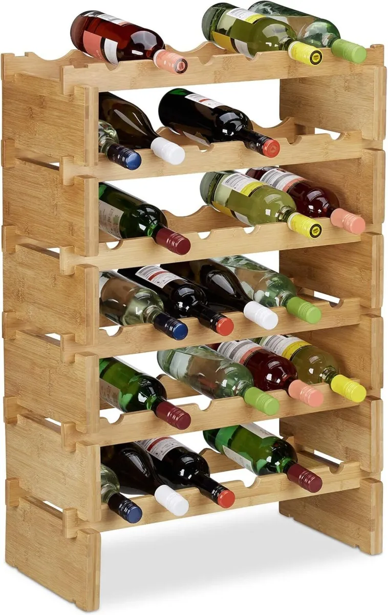 Stackable Wine Rack Bamboo Holder for 36 Bottles - Image 1