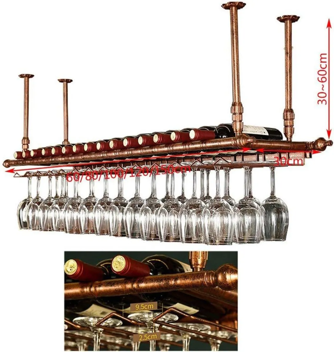 Wine Rack Ceiling Racks Hanging Glass Holder - Image 2