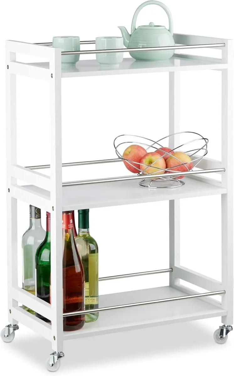 3-Tier Serving Cart Bamboo Kitchen Trolley Tea - Image 1