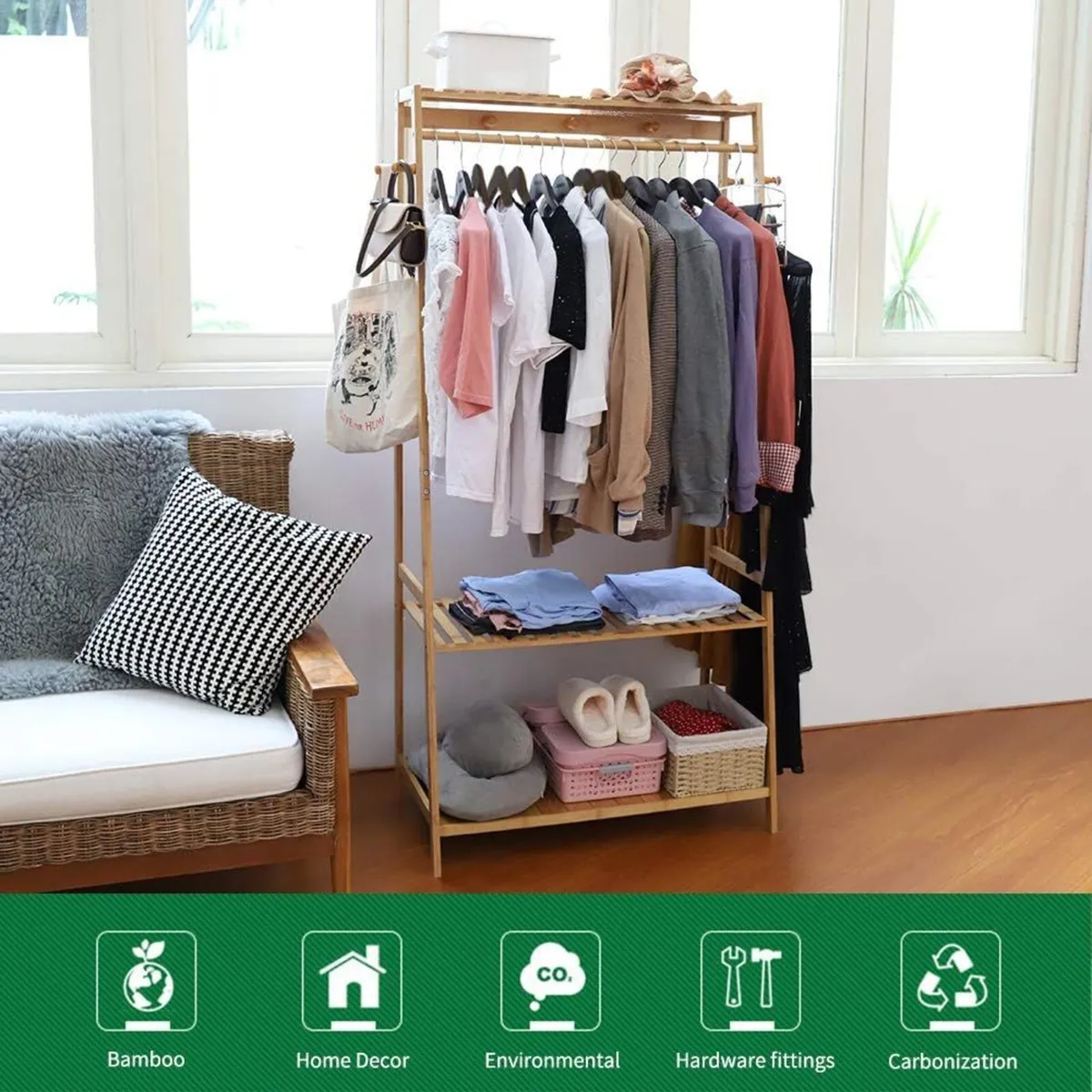 Bamboo Clothes Rail Rack: Free Standing Garment - Image 4