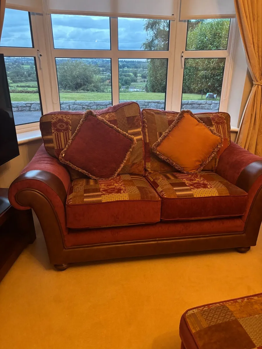3-Piece Suite, Footstool & Solid Wood Furniture - Image 3
