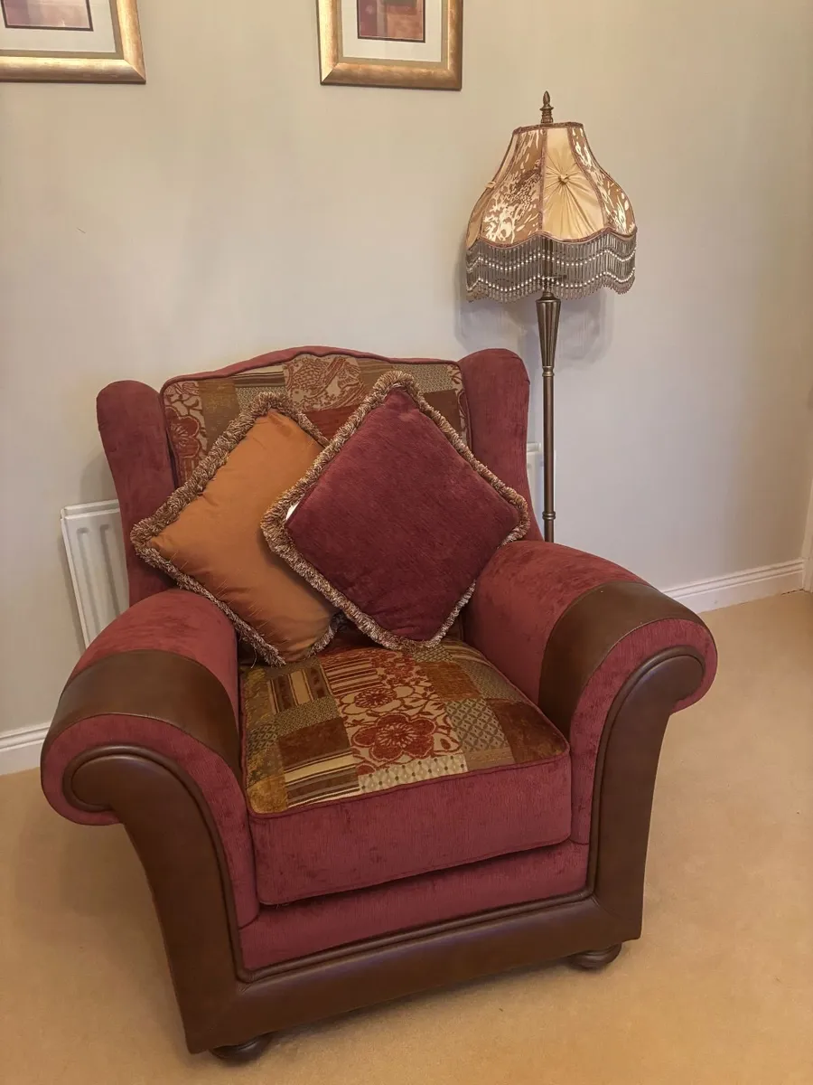 3-Piece Suite, Footstool & Solid Wood Furniture - Image 4