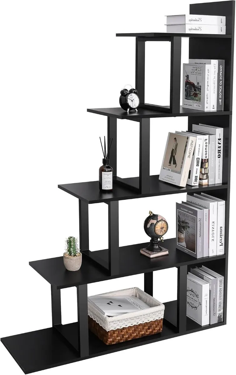 5-Shelf Bookshelf L-Shape Freestanding Ladder - Image 1