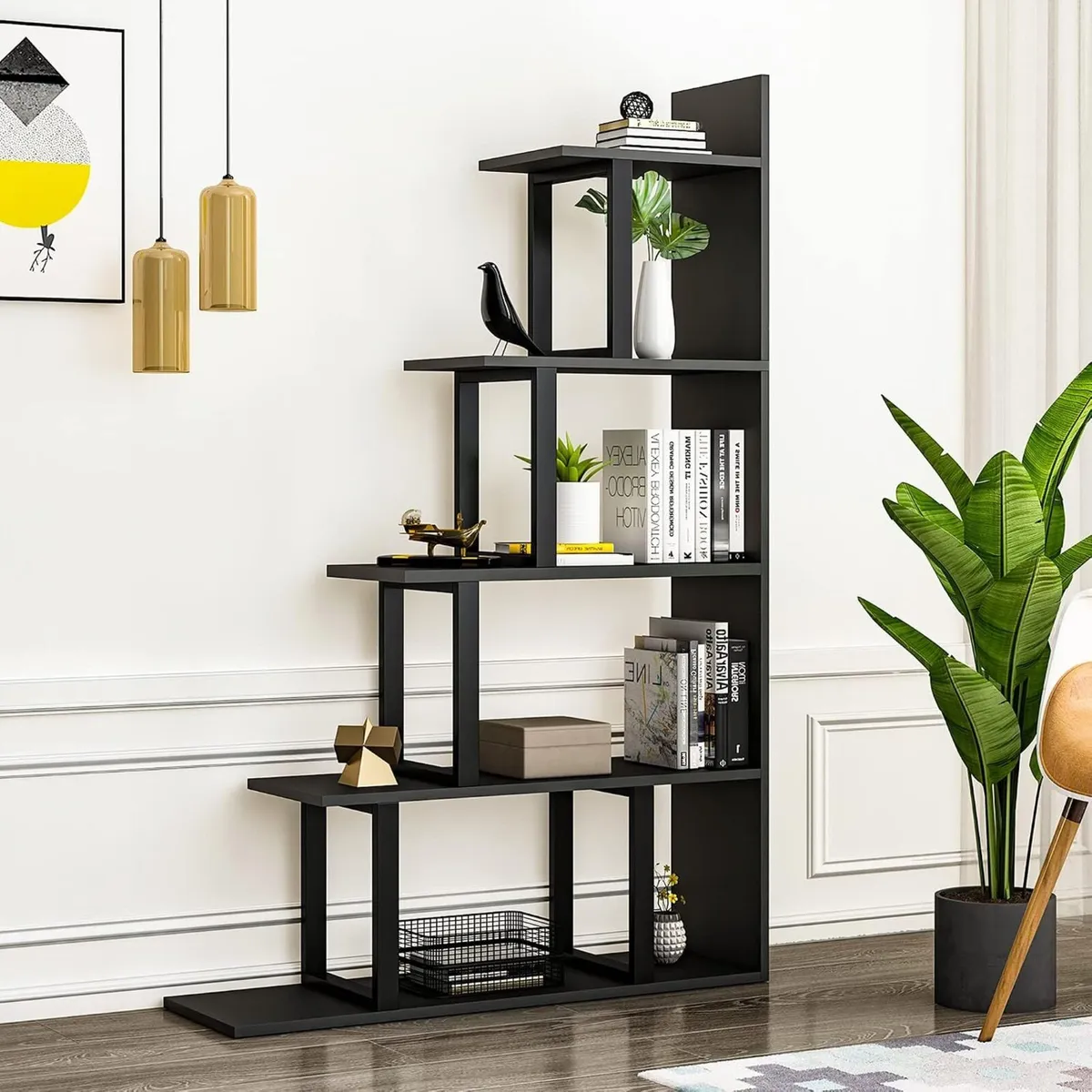 5-Shelf Bookshelf L-Shape Freestanding Ladder - Image 2